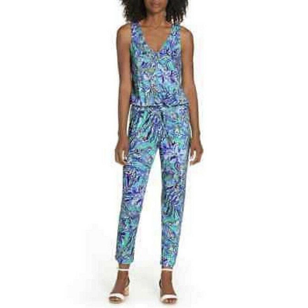 Lilly Pulitzer Paulina Jumpsuit, Size XXS, Bennet Blue Sneak a Peak Print